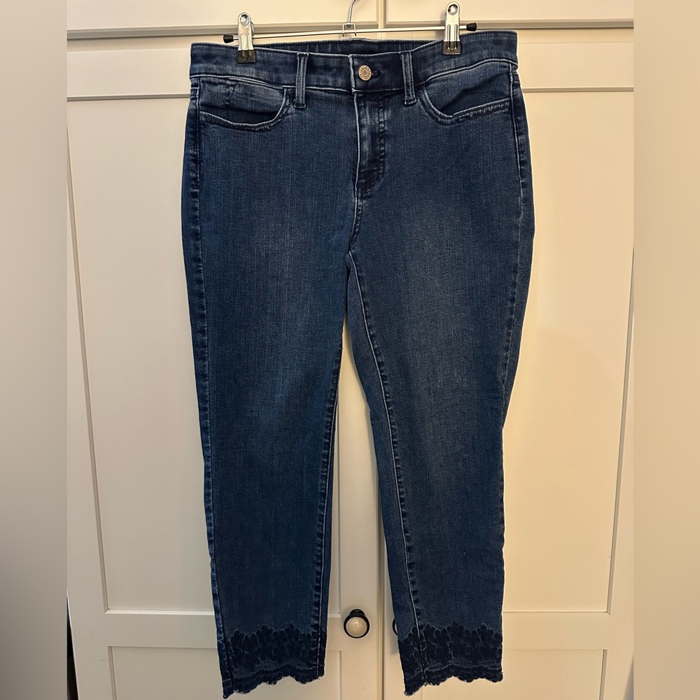 Talbots Flawless Blue Denim Embroidered Crop Jeans EUC